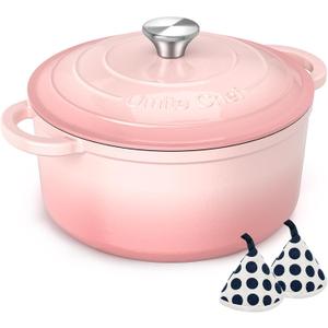 Umite Chef 5QT Enameled Cast Iron Dutch Oven Pot with Lid, Heavy-Duty Cookware for Bread Baking, Braising, Stews, Roasting, Wedding Registry Ideas & Gifts (Pink)