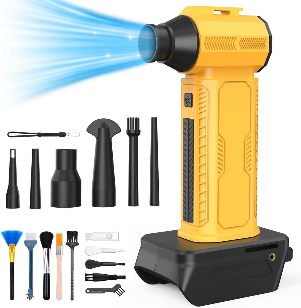 Compressed Air Duster, 130000RPM Ultra-Powerful Electric Air Duster Compatible with DEWALT 20V/60V Max Battery, 4-Gear Adjustable Air Blower for Computer/Keyboard/Car/Home (No Battery Included) (Yellow)