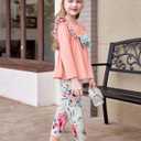 mksodopy Toddler Girl Clothes Girl Fall Winter outfits Cotton Long Sleeves Ruffle Top Pants Little Girl Clothing Set (Pink)