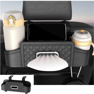 Mandark Car Headrest Backseat Organizer, Multifunctional Vehicle Seat Back Storage Box with Drink Cup Holder and Hooks, Automotive Travel Accessories, Universal for SUV, Sedan, Truck (Black)