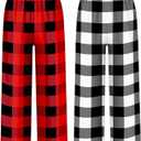 HONGTEYA Girls Christmas Pants with Pockets Soft Long Loose Kids Plaid Bottom Indoor Outdoor Xmas Holiday 8-14 Years (US, Age, 13 Years, 14 Years, White+Red)