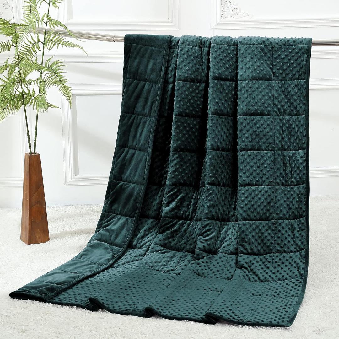 Alomidds Weighted Blanket (48"x72",15lbs Twin Size -Green), Weighted Blankets for Adults, Cooling Breathable Soft and Comfort Minky, Heavy Blanket Microfiber Material with Glass Beads