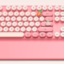 Retro Typewriter Wireless Keyboard, Pink Round Keycaps with Detachable Wrist Rest, Vintage Style Computer Cordless Keyboard, Cute FullSize for Windows/PC/Laptop (Ideal for Writer/Gamer/Office)