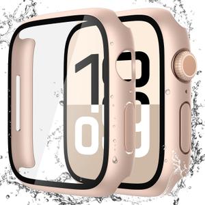 Misxi [2 Pack] Waterproof Hard Case with Tempered Glass Compatible with Apple Watch Series 11 (2025) Series 10 42mm, Overall Protective Cover for iWatch Screen Protector, 1 Rose Gold + 1 Transparent