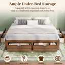KEIKI King Size Platform Bed with 6 Storage Drawers, Solid Pine Wood Storage Bed Frame, Low Profile Wooden Mattress Foundation with Slats, No Box Spring Needed for Bedroom, Guest Room, Light Walnut