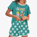 Ekouaer Women's Pajama Sets 2 Piece Lounge Sets Summer Pj Sets Cute Graphic Floral Tees and Shorts with Pockets,XL