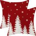 CXMEIFLY Christmas Pillow Covers 24x24 Inch Set of 2 Red Cream Christmas Tree Snowflakes Decor Throw Pillows Winter Xmas Holiday Outdoor Cushion Cases for Couch Bed