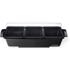 San Jamar Dome Condiment Center 3 Tray with Dome Lid for Kitchen, Bar, and Restaurants, Plastic, 12 Pint, Black