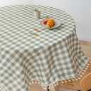 Waterproof Oil-Proof Round TableclothNo-Wash Checkered PVC Table Cover with Tassels for Kitchen, Dining, Parties & Outdoor Picnics,Green,55 Inch