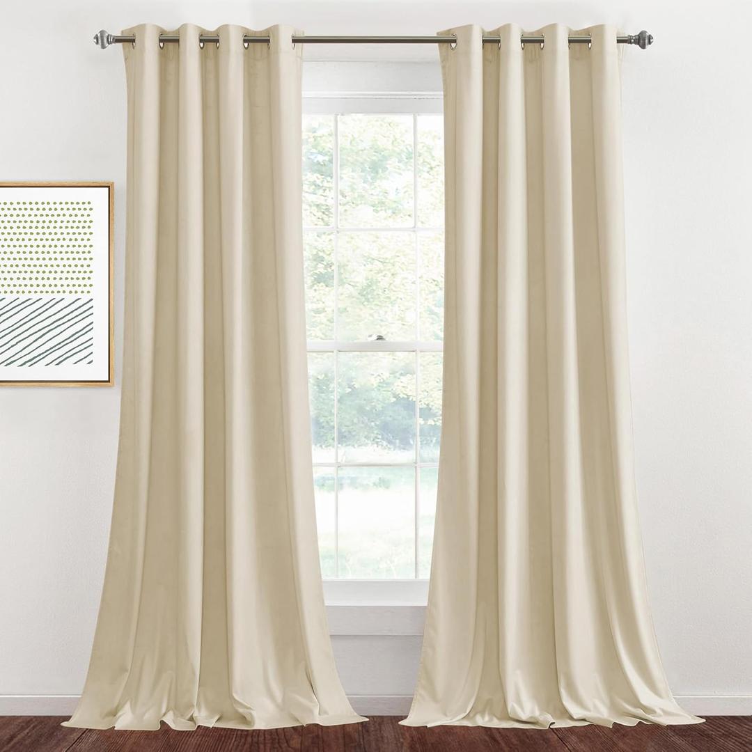 StangH Beige Velvet Curtains Rustic Decor for Living Room, Solid Plush Window Covering Panels Light Dimming for Bedroom Tall Curtains & Drapes Energy Efficient for Villa, W52 x L108, 2 Panels