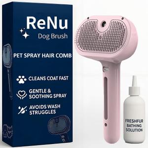 Renu Dog Brush  3in1 SelfCleaning Steamy Pet Brush for Dogs & Cats, Fresh Fur Shower Brush That Removes Loose Hair, Reduces Shedding, Grooming Tool for Long & Short Hair, Wet or Dry Use (Pink)