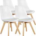 OLIXIS Set of 4 Dining Kitchen Mid-Century Modern Chairs with Wood Legs and PU Leather Cushion for Living Room Bedroom Outdoor Lounge, White