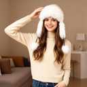 Women Faux Fur Trapper Hat with Pompoms Warm Classic Ear Flaps Fuzzy Bobble Cap Warm Outdoor Ski Snow Cap for Women and Men