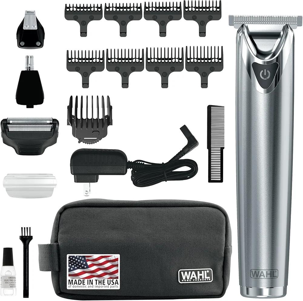 Wahl USA Stainless Steel Lithium Ion 2.0+ Beard Trimmer for Men - Electric Shaver & Nose Ear Trimmer - Rechargeable All in One Men's Grooming Kit - Model 9864SS 