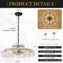 Black Glass Chandelier 8-Light Luxury Water Ripple Glass Chandelier Lighting 21.6" Modern Hanging Light Fixture for Living Dining Room,Kitchen,Foyer,Entryway,Bedroom,E12 Base