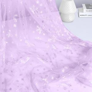 Horbaunal Snowflake Sheer Fabric 10 Yard, Lavender Silver Foil Tulle Fabric by The Yard, 59" Wide Snowflake Fabric Organza Fabric Tablecloth for Frozen Birthday Wedding Party