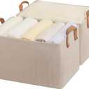 StorageWorks Storage Bins, Fabric Storage Bins for Shelves, Large Storage Baskets with Metal Frame, Closet Baskets and Bins with Handles, Brown and Beige, 2-Pack