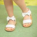 Toddler Girls Sandals Slip-On Open Toe Sandals Little Kid Non-Slip Soft Rubber Sole Princess Flat Shoes (7.5 Toddler, A07/White)