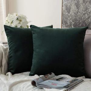 MIULEE Pack of 2 Velvet Soft Solid Decorative Square Throw Pillow Covers Set Christmas Cushion Case for Spring Sofa Bedroom Car 20x20 Inch 50x50 Cm (Army Green)