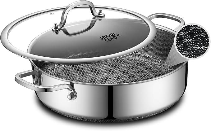 Saute Pan,Hybrid Non Stick 5 Quart Everyday Braiser pan,Chicken Fryer, PFOA Free Cookware,12 inch Deep Frying Pans with Lid,Dishwasher and Oven Safe,Works on Induction,Ceramic and Gas Cooktops