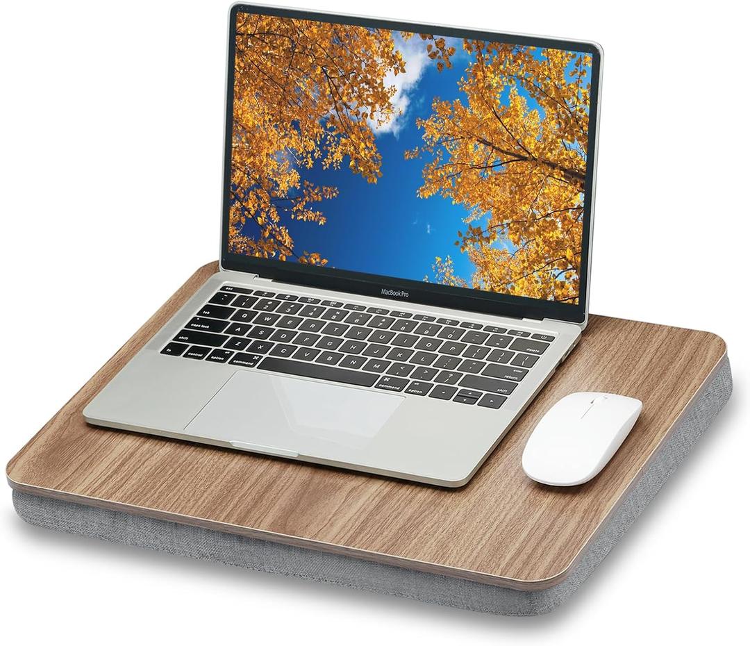 ZEAPTAC Lap Desk with Pillow Cushion, Portable Laptop Bed Desk, Fits up to 15.6 inch Laptop, Lap Stand for Bed & Couch & Carpet, Book Tablet/Drawing Board - Dark Brown Wood (Medium)