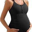 Summer Mae Maternity Swimsuit One Piece Bathing Suit Button Neck Cross Back (X-Large, Black)