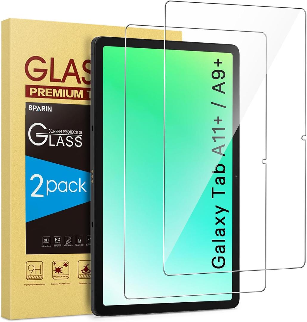 SPARIN 2 Pack Screen Protector for Samsung Galaxy Tab A11 Plus / A9 Plus [11 Inch-2025/2023], Tempered Glass for Tablet A11+/A9+ (SM-X230/X235/236B/X210/X216/X218), Case Friendly, HD Clear
