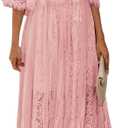 HOYISHION Women's Off The Shoulder Floral Lace Maxi Dress White Bridesmaid Wedding Party Maternity Photoshoot Long Dresses (Pink, M)