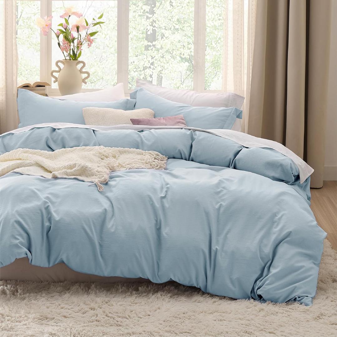 Bedsure Sky Blue Duvet Cover Queen Size - 3 Pieces Prewashed Extra Soft Bedding Set, Includes 1 Duvet Cover 90"x90" with Zipper Closure & 2 Pillow Shams, Comforter Not Included