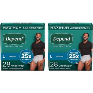 Depend Fresh Protection Adult Incontinence Underwear for Men (Formerly Depend Fit-Flex), Disposable, Maximum, Large, Grey, 28 Count, Packaging May Vary (Pack of 2)