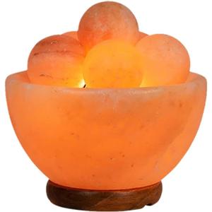 Himalayan Fire Salt Bowl Lamp with 5 Massage Balls & Classic Wood Base Premium Quality Authentic from Pakistan