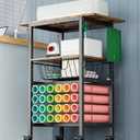 Queension Craft Cart with Wheels for Cricut Machines, Craft Organization and Storage Stand with Basket, Cutting Machine Stand for Cricut Accessories, Vinyl Roll Organizer, Black