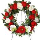 Cemetery Wreaths Decoration - Headstone Wreaths with Rose Camellia Daisy for Graves on 30 inch Tall Easel Stand, Spring Wreath for Front Door Decoration