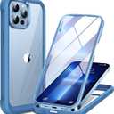 Miracase Glass Case for iPhone 13 Pro Max 6.7 inch, 2023 Upgrade Full-Body Clear Bumper Case with Built-in 9H Tempered Glass Screen Protector, Capri Blue