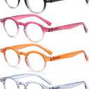 4-Pack Small Round Reading Glasses Comfortable Readers Colored Stylish Frame for Women