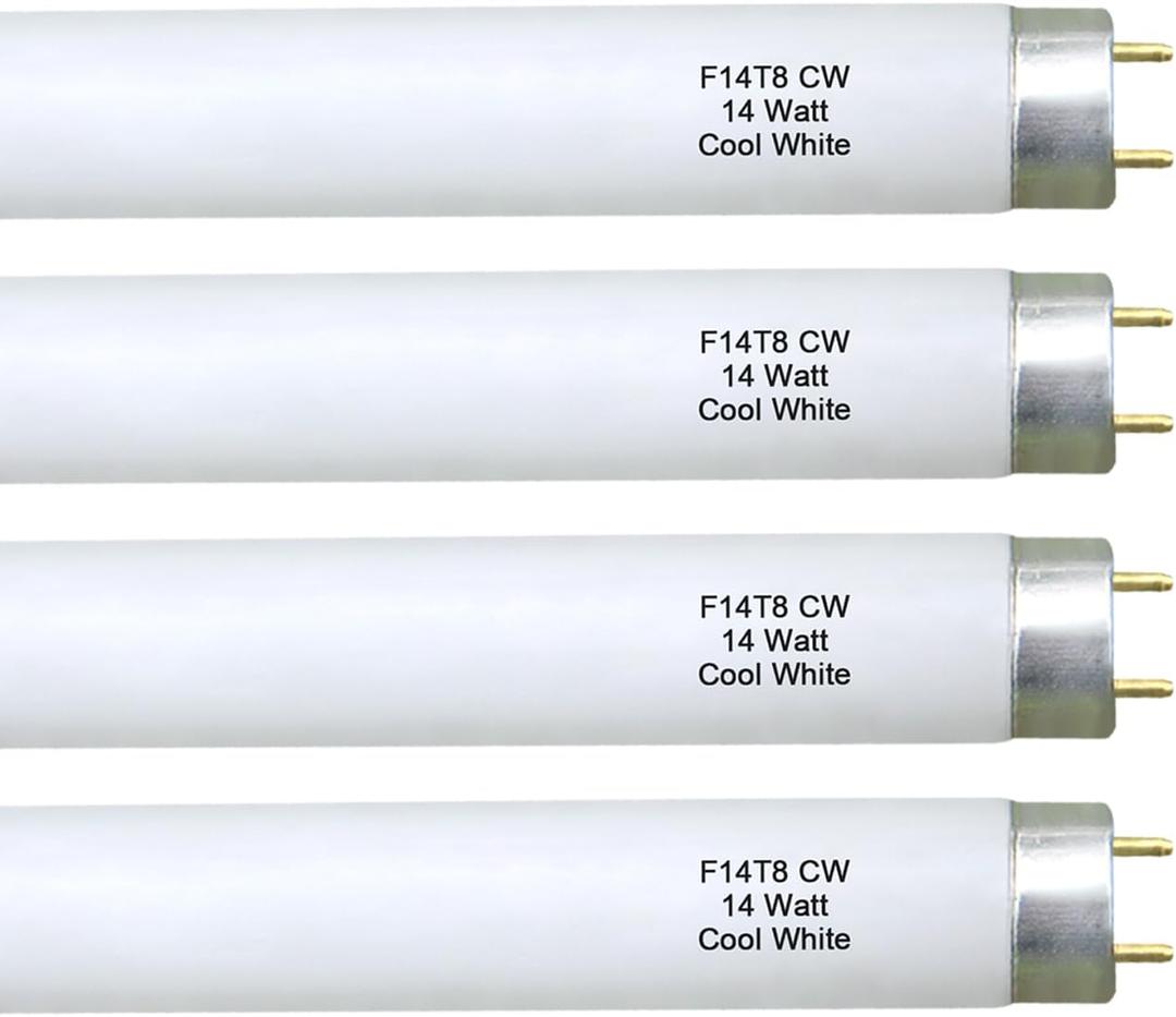 Valoisa 4Pack F14T8/CW 14W 15 Inch T8 4100K Linear Fluorescent Light Bulb,14 Watts, G13 Medium Base,T8 Tube,14 3/4" MOL,1" Dia,4100K Cool White