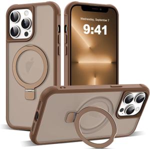 Compatible with iPhone 12 Pro Max Case & iPhone 13 Pro Max Case with Invisible Magnetic O-Ring Stand Translucent Phone Cases 6.7" [Compatible with Mag-Safe][Great Grip Feeling], Brown