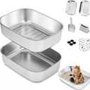 Stainless Steel Sifting Litter Box with Lid, Metal Litter Pan with Scoop for Big Cats Multi Cat, Extra Large Cats Litterbox Odor Control Easy Clean (22.8 * 16.1 * 6.5inch-Without Enclosure, X-Large)