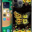 Compatible with iPhone 14 Pro Case Reinforced Four Corner Shock-Absorbing Anti Slip Soft TPU Frame Case Compatible with iPhone 14 Pro 6.1inch for Girls/Women Pattern Sunflower Butterfly