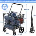450lbs Capacity Shopping Cart,Upgrade Huge Grocery Cart on Wheels,Heavy Duty Foldable Utility Shopping Carts with Double Basket and 360 Rolling Swivel Wheels for Groceries Laundry Transport 1
