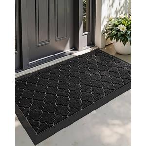 LUMI Indoor Door Mat, Absorbent Non-Slip Thin Doormat, Washable Door Mats, Woven Pattern Inside Floor Mat, Ideal for Entryway, Front Door, Home Decor, 32"x48", Woven Grey