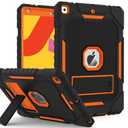 ZoneFoker Case for iPad 9th/8th/7th Generation 2021/2020/2019(10.2 inch), Heavy Duty Military Grade Shockproof Rugged Protective 10.2" Cover with Built-in Stand for iPad 9 8 7 Gen(Black+Orange)