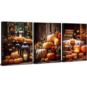 AIYISU Farmhouse Pumpkin Wall Art Fall Kitchen Dining Room Wall Decor Rustic Halloween Canvas Prints Pictures Autumn Harvest Theme Poster Thanksgiving Paintings Artwork Home Decorations 12x16 3Pcs