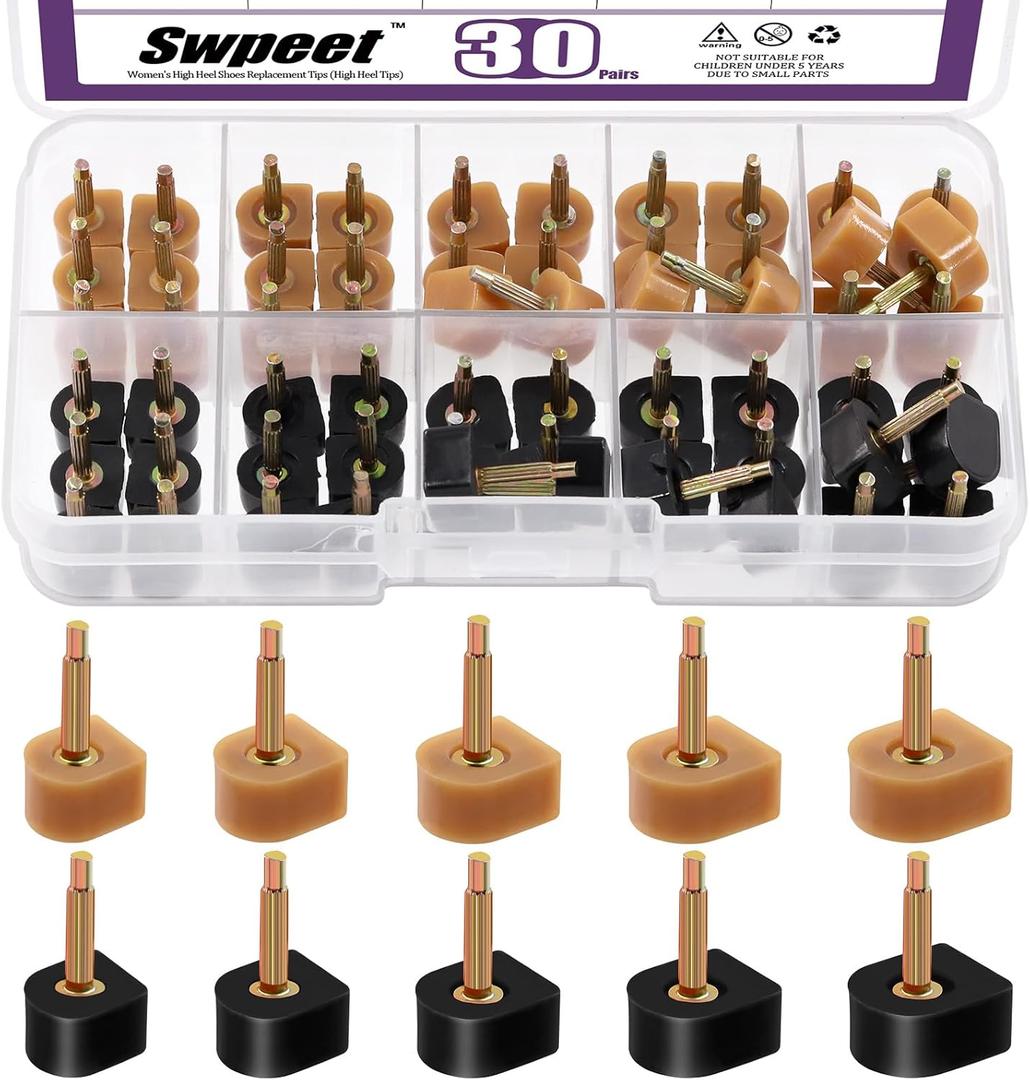 Swpeet 30Pairs 5 Sizes Women's High Heel Shoes Replacement Tips Pin, U-Shape Heel Protective Caps Noise Reducing Non-Slip Heel Caps Erfect for Weddings, Races, Formal Occasions and Events