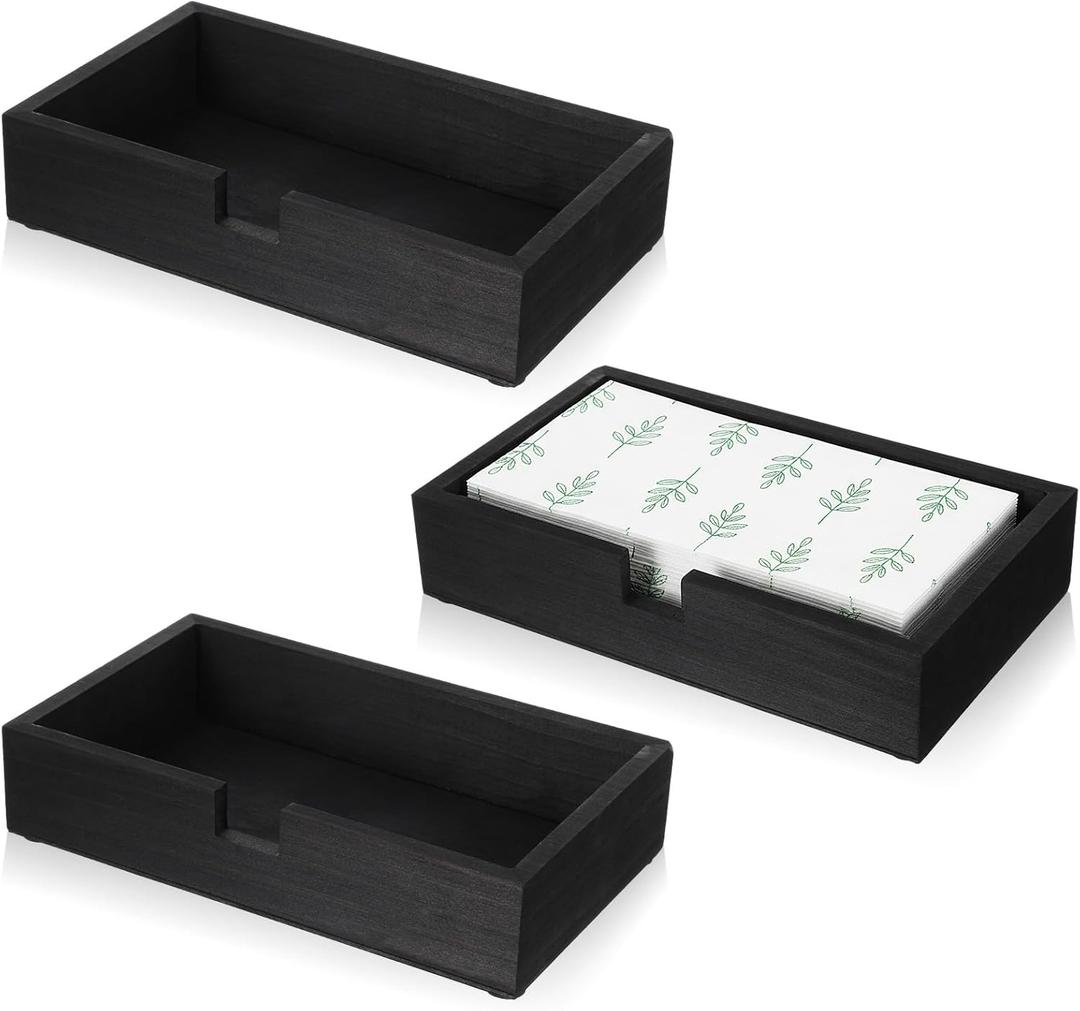 Kifmurase 3Pcs Black Wooden Napkin Holder, Guest Towels Holders, Flat Wooden Napkin Holder, Disposable Hand Towel Tray for Bathroom, Rectangular Farmhouse Cocktail Napkins Holders for Tabletop