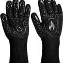 BBQ & Grill Gloves, Oven Gloves, 1472F Silicone Oven Mitts Heat Resistant Grilling Gloves Fireproof Non-Slip for Barbecue Cooking Baking Smoking, 1-Pair BlackM (Medium)