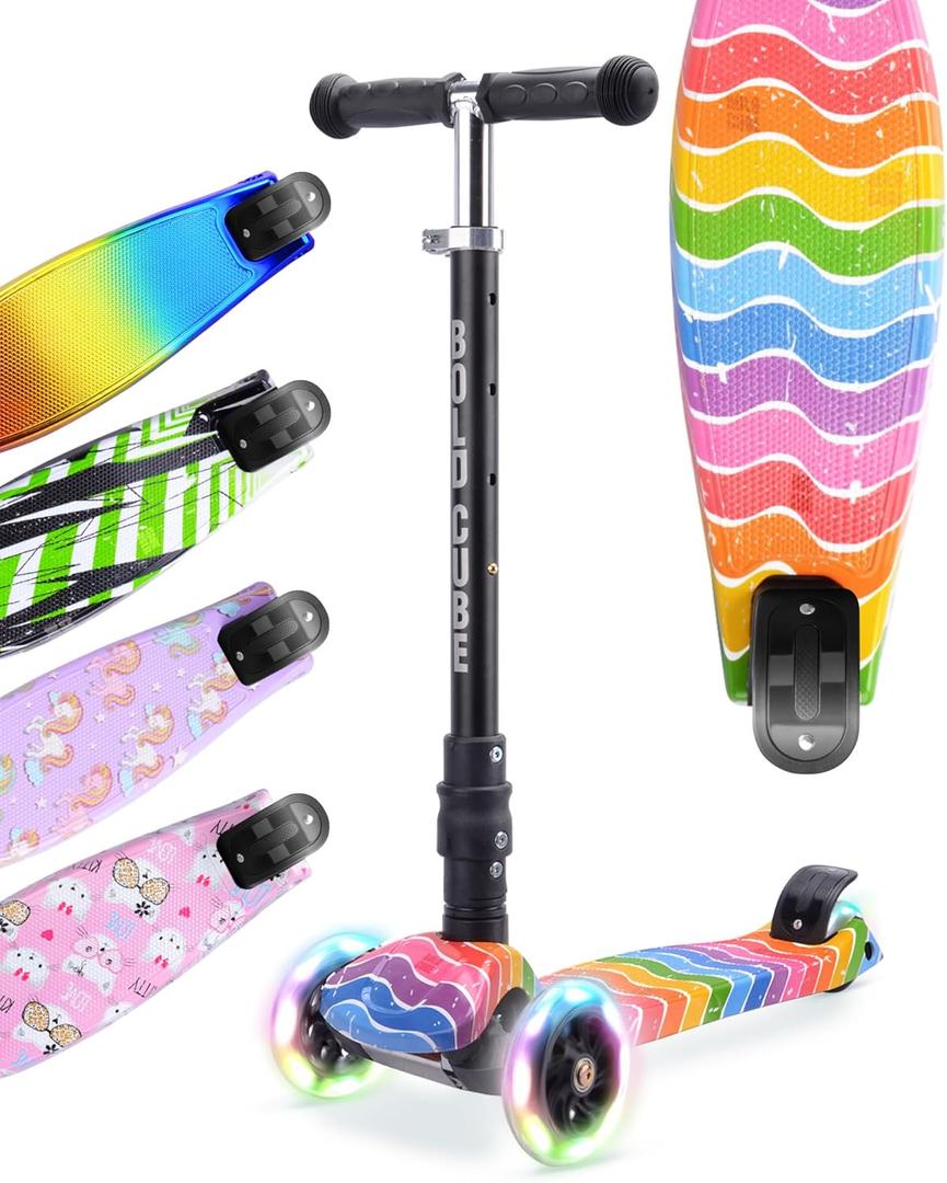 Big Fold | Three Wheel Scooter for Children Ages 5-10 Years | LED Wheels with Flashing Lights | Height Adjustable 65 to 89 cm | Rear Reflectors (Astro Dream)