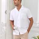 5 x Men's Short Sleeve Button Down Shirt Cuban Collar Anti-Wrinkle Shirt Casual Summer Beach Shirt (White, XL)