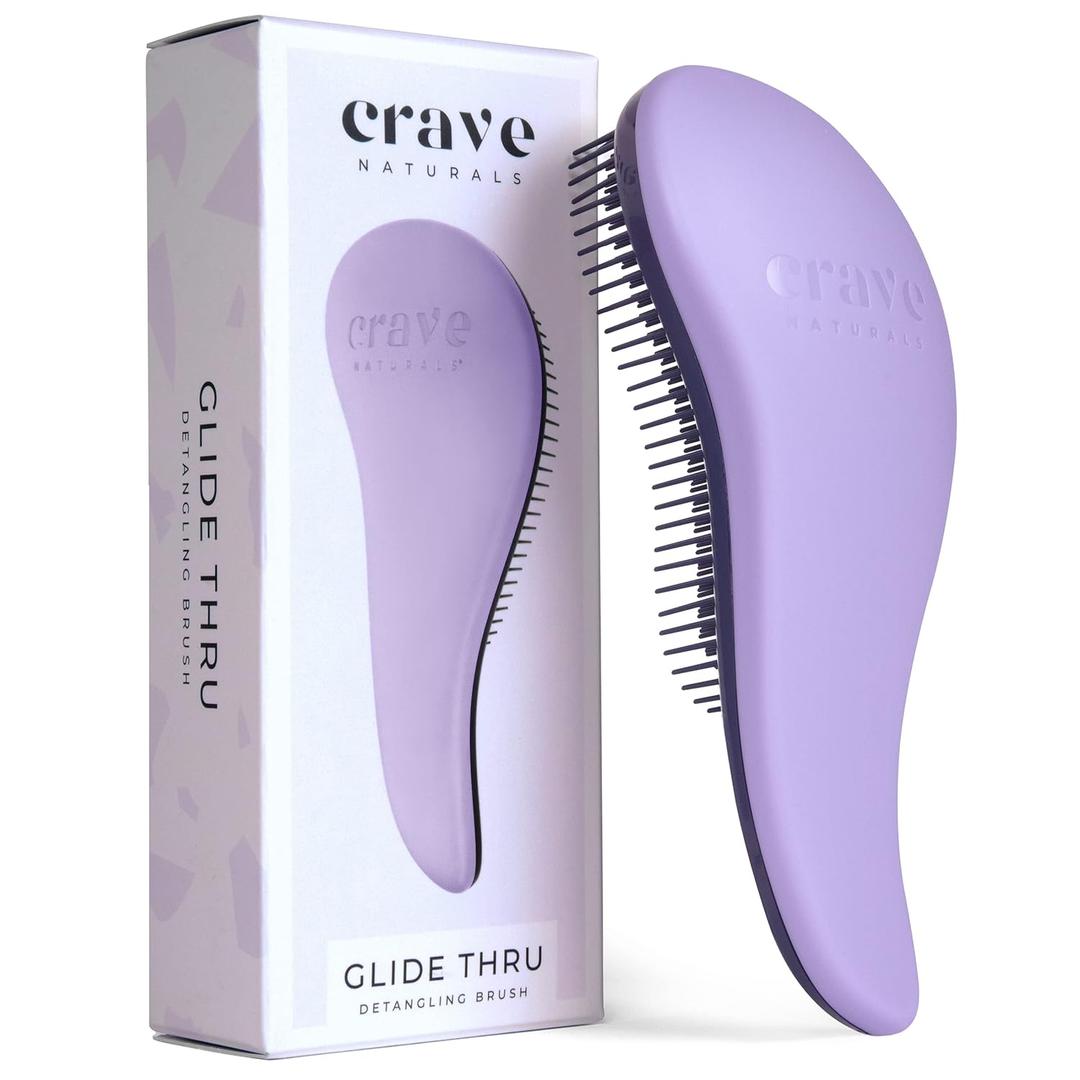 Crave Naturals Glide Thru Hair Brush - Detangler Brush for Curly, Straight, Wet or Dry Hair - Gentle Detangling Brushes for Adults, Kids, Toddlers - Hair Accessories for Women, 7.5x3 - Purple (1 Pack (Regular))