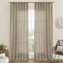 LAMIT 95 Inches Long Linen Curtains for Living Room, Back Tab and Rod Pocket Semi Sheer Curtains Light Filtering Farmhouse Drapes for Bedroom/Dining Room, Taupe, Set of 2, 52 x 95 Inch